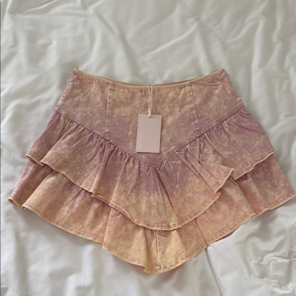 Pink and Yellow Ruffled Skater Mini Skirt